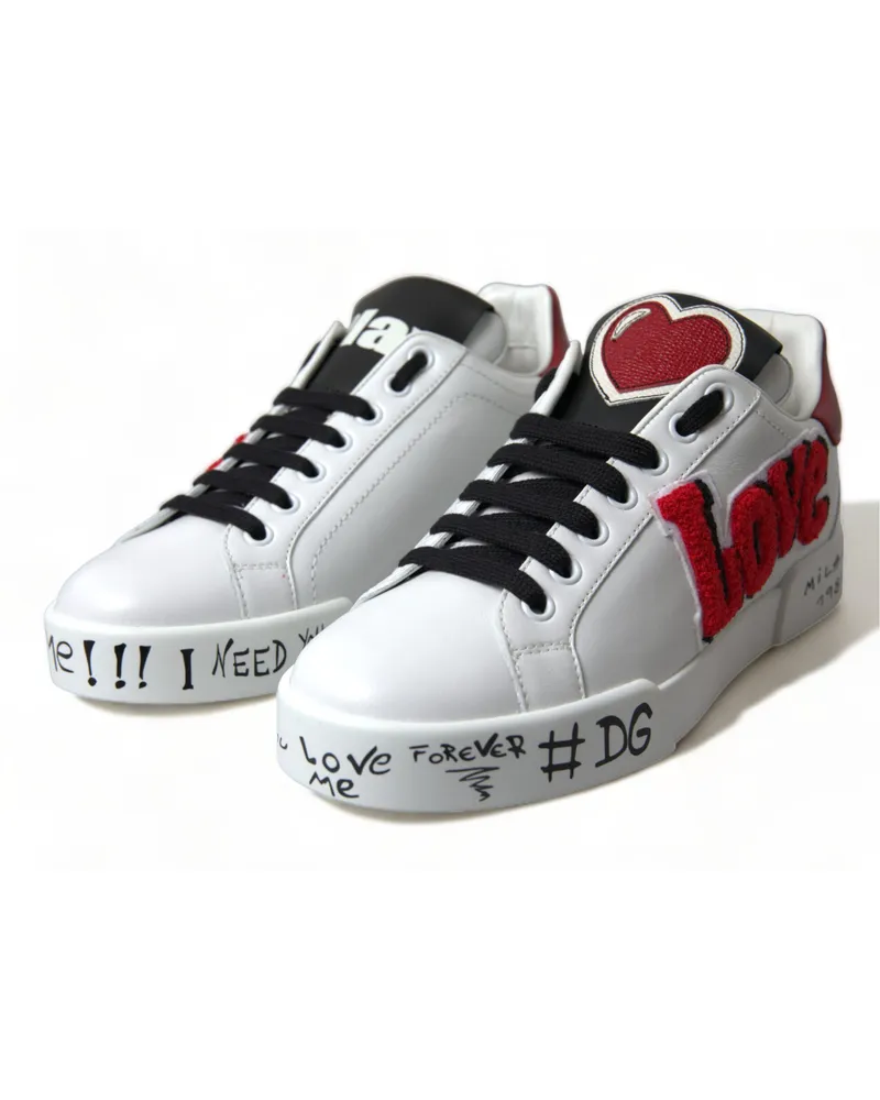 Dolce & Gabbana Women's White Love Patch Portofino Classic Sneakers Shoes Leather White