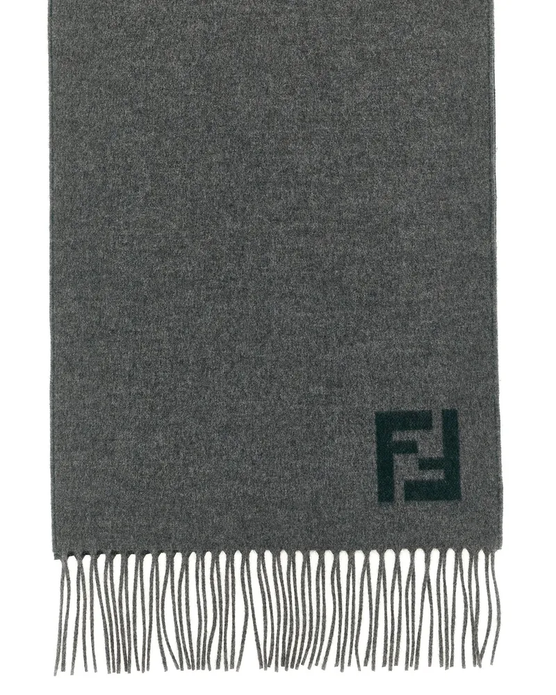 Fendi Double-Sided Wool-Cashmere with FF Intarsia Scarf — Gray Gray
