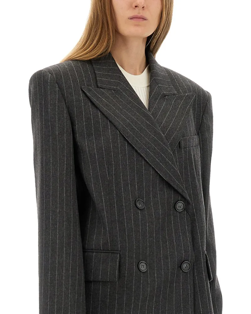 SPORTMAX Double-Breasted Virgin Wool Jacket — Gray Gray