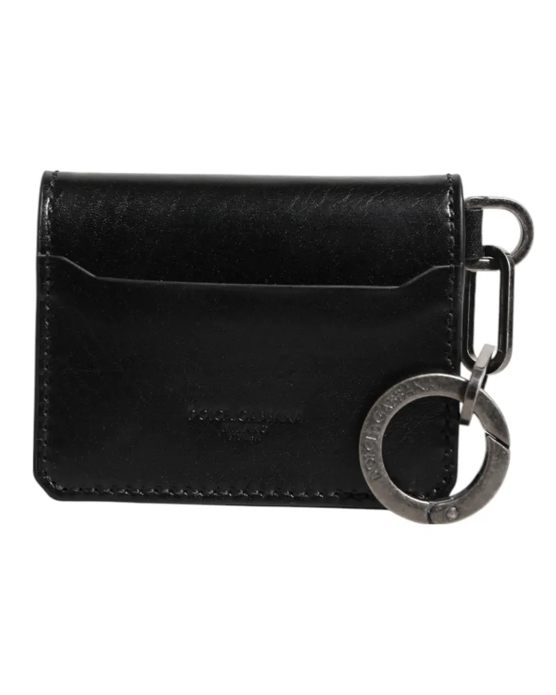Dolce & Gabbana Men's Wallet Black Leather Logo Embossed Key Chain Card Holder Horse Black