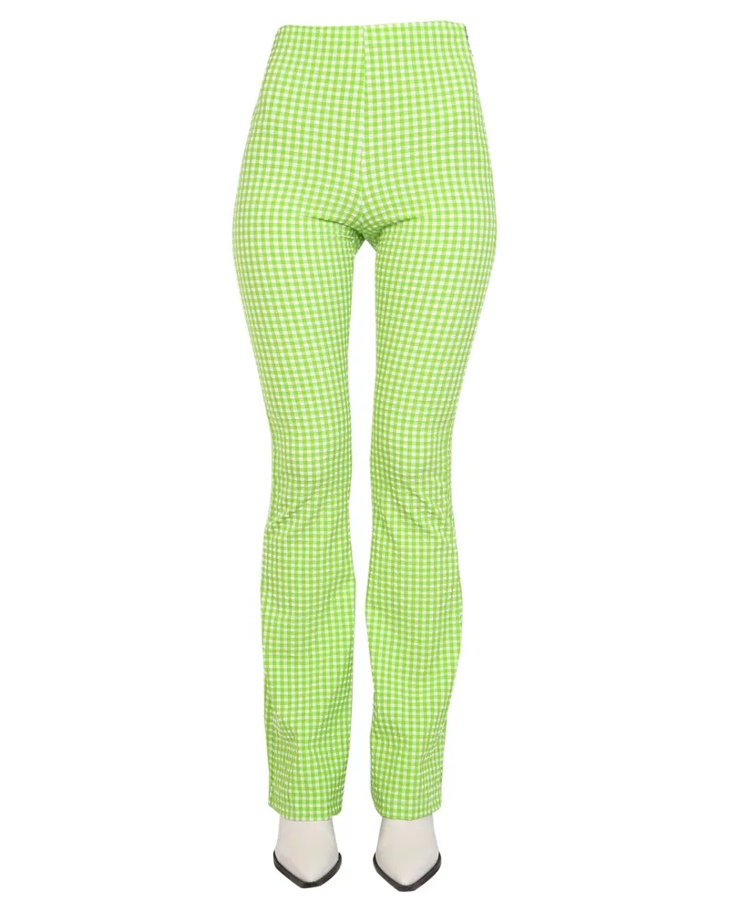 MSGM Women's Plaid Pattern Pants Green Polyester Trousers Green