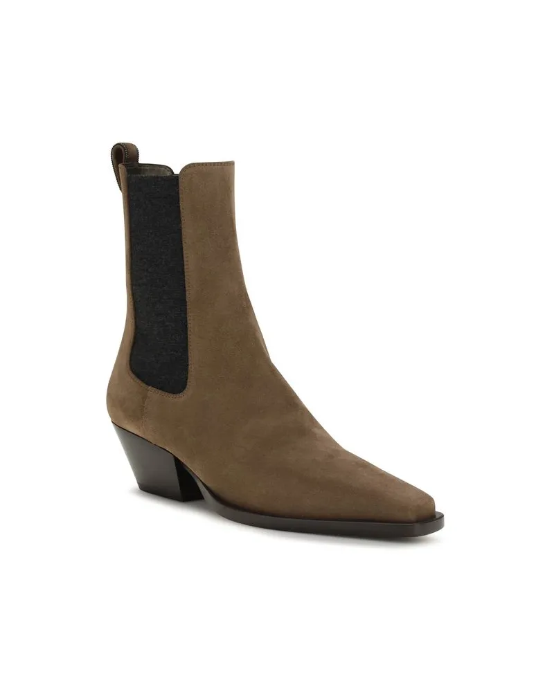 Brunello Cucinelli Suede Texan Ankle Boot — Brown Brown