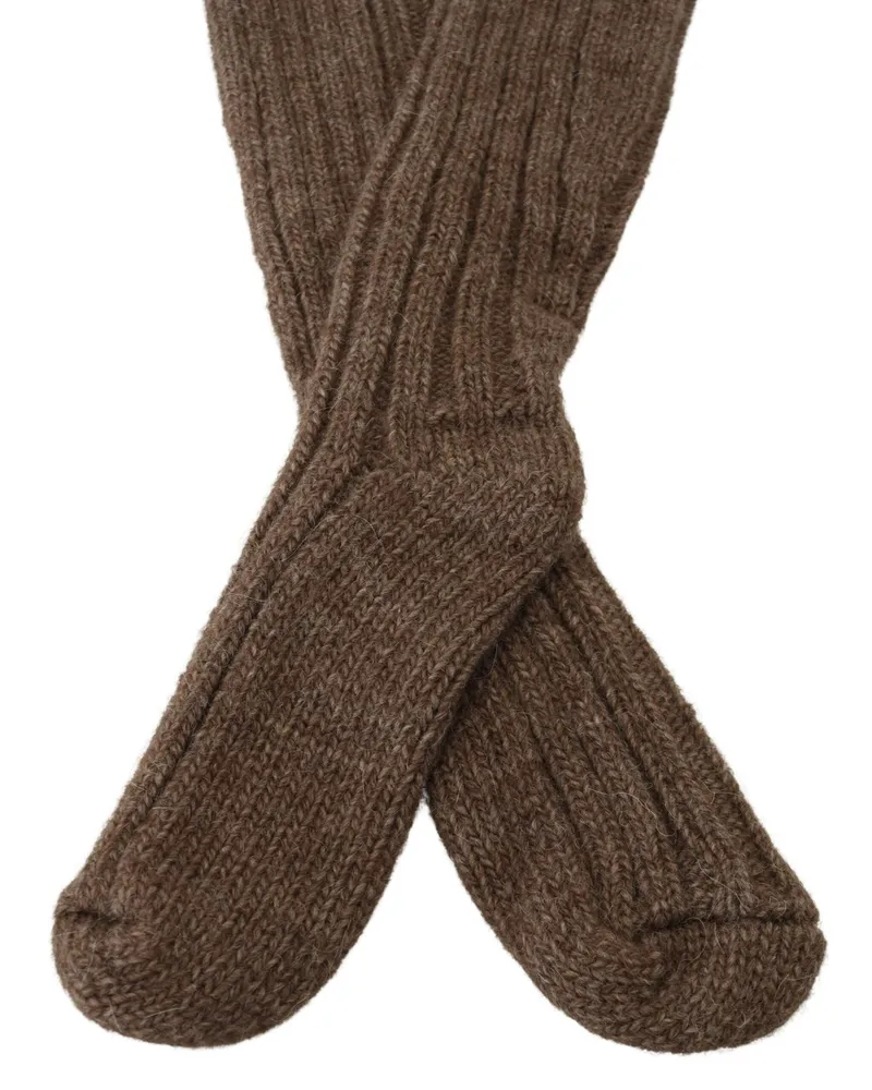Dolce & Gabbana Brown Wool Knit Calf Long Women Socks Clothing Brown