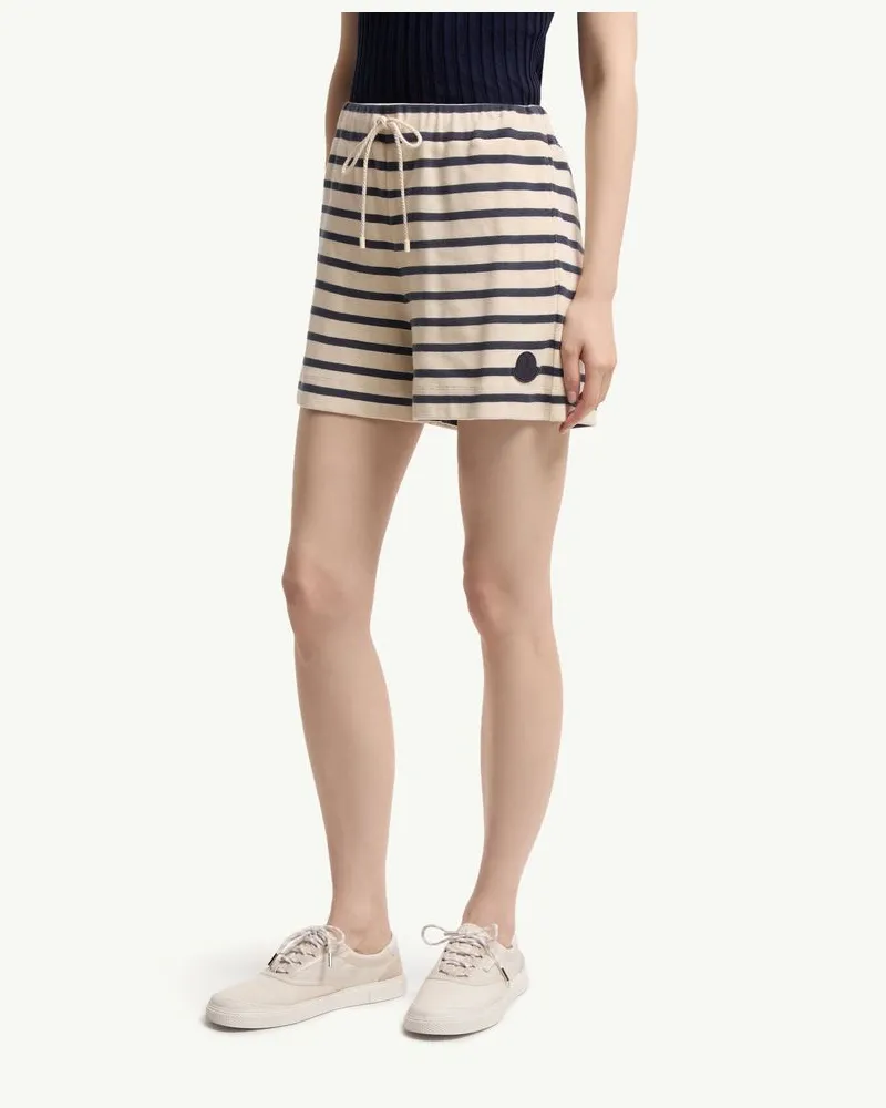 Moncler Striped Cotton-Blend Shorts — Cream Cream