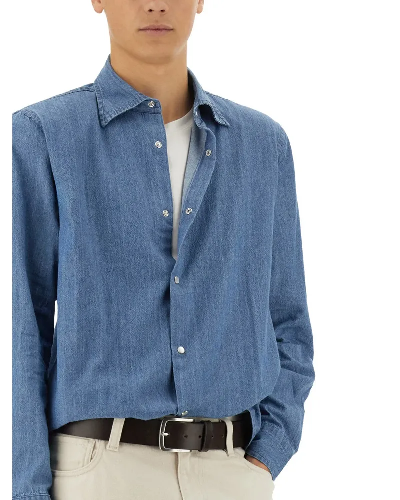 ASPESI 100% Cotton Denim Shirt — Blue Blue