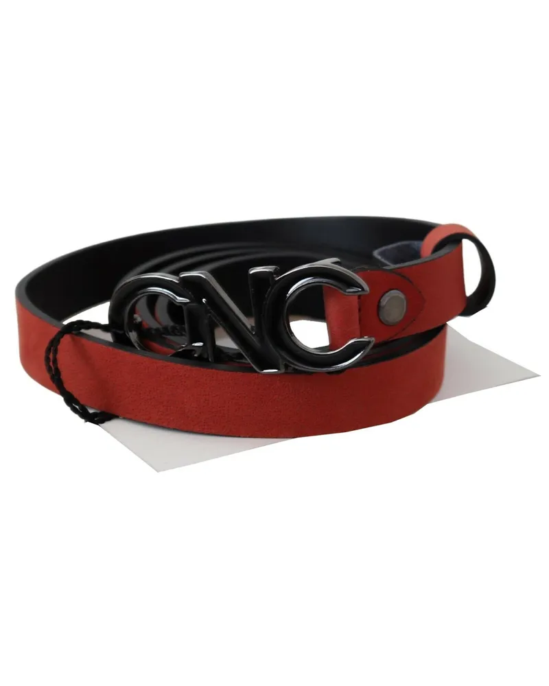 CoSTUME NATIONAL Women's Red Black Leather Logo Buckle Blood Belt Red