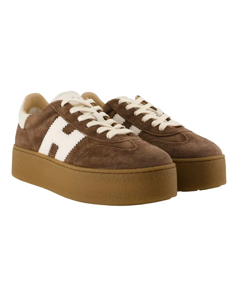 Hogan Women's H698 Allacciato H Sneakers -  Leather Brown Goatskin Shoes Brown