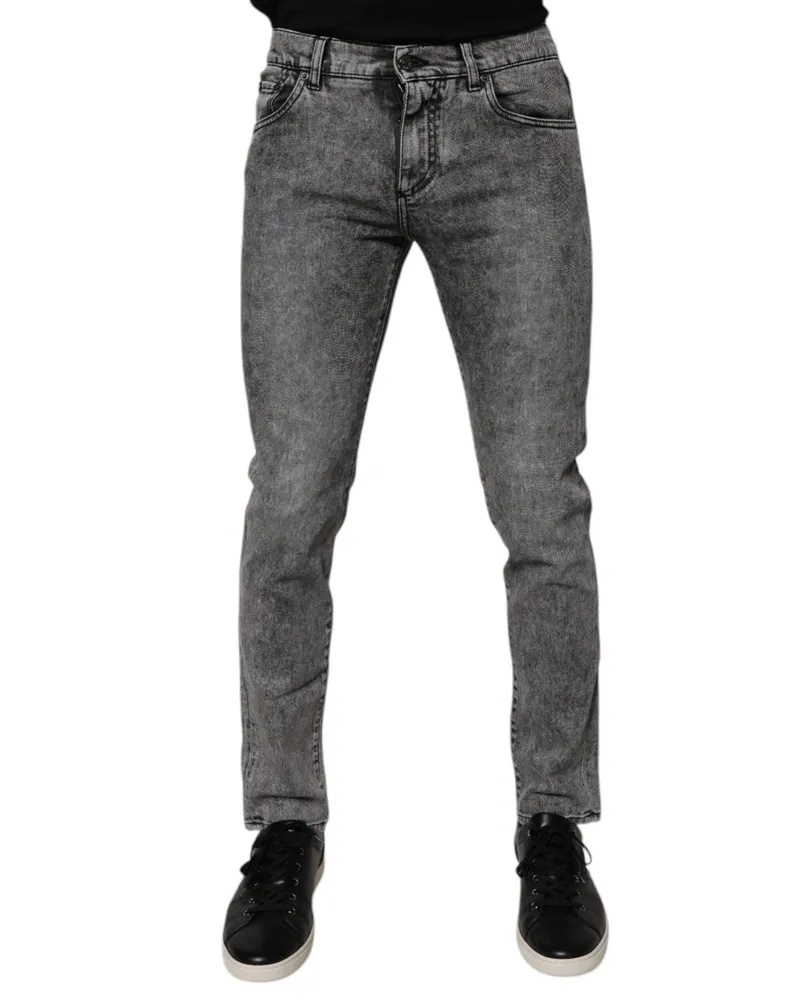 Dolce & Gabbana Men's Dark Gray Washed Cotton Slim Fit Denim Jeans Elastane Clothing Gray