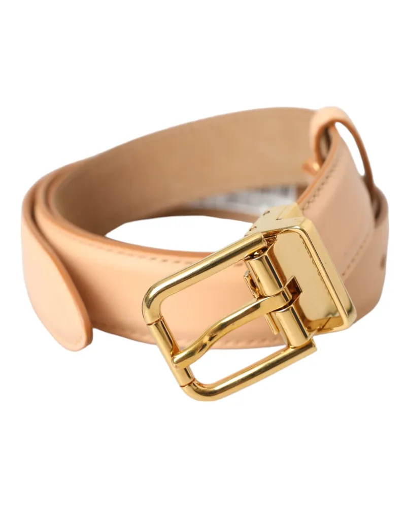 Dolce & Gabbana Women's Beige Calfskin Leather Gold Metal Buckle Belt Calf Beige