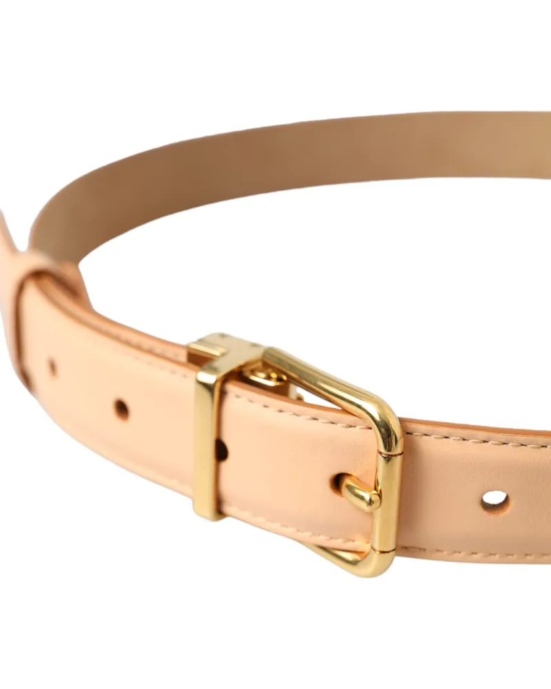 Dolce & Gabbana Women's Beige Calfskin Leather Gold Metal Buckle Belt Calf Beige