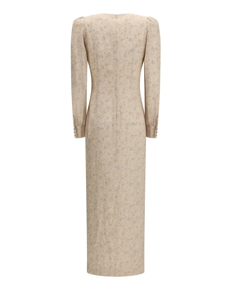 Alessandra Rich Women's Jacquard Draped Dress With Flounces Cream Silk Cream
