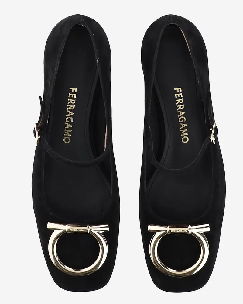 Ferragamo Women's Ballerinas Marry2 Suede Black Upper: Goat Leather Ballerina Shoes Black