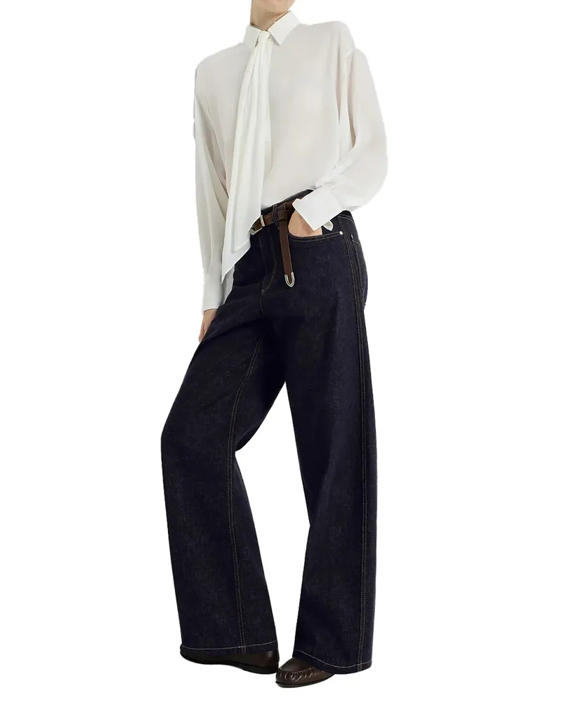 Brunello Cucinelli Loose Barrel Jeans — Navy Navy