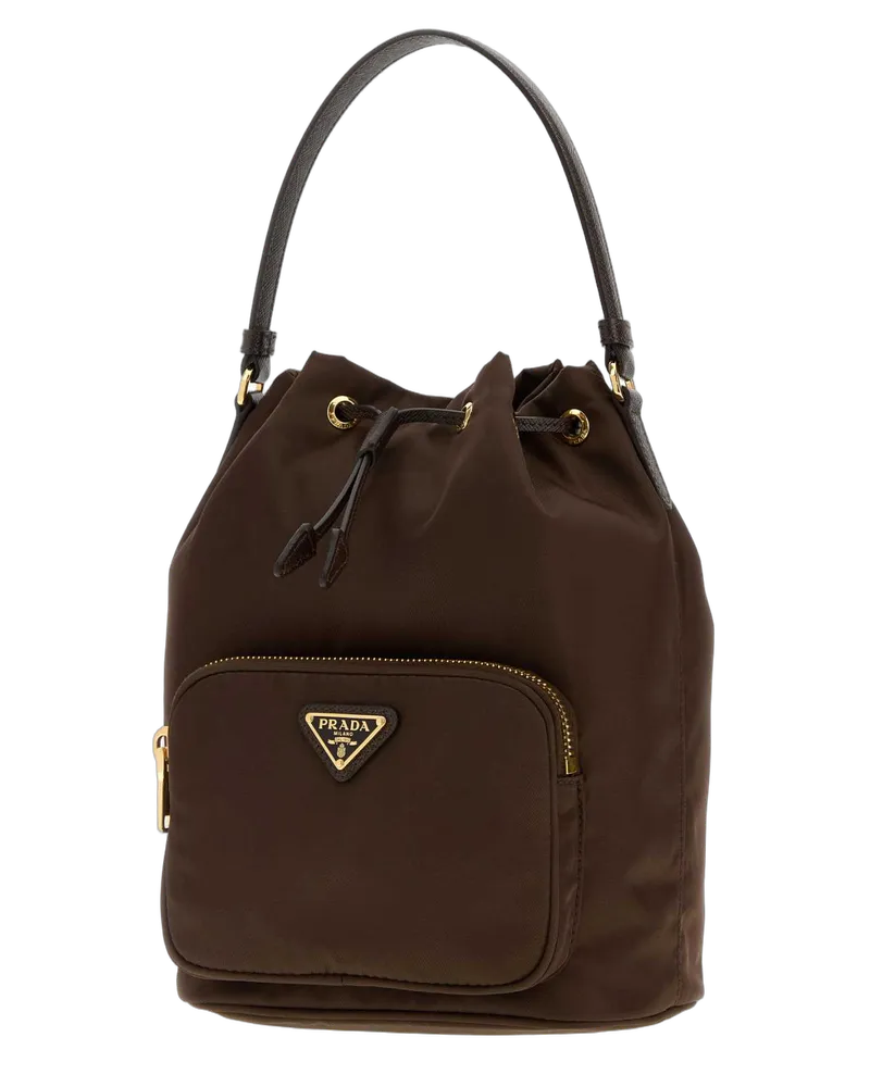 Prada Women's Brown Re-Nylon Duet Bucket Bag Bruciato Borse A Mano Brown
