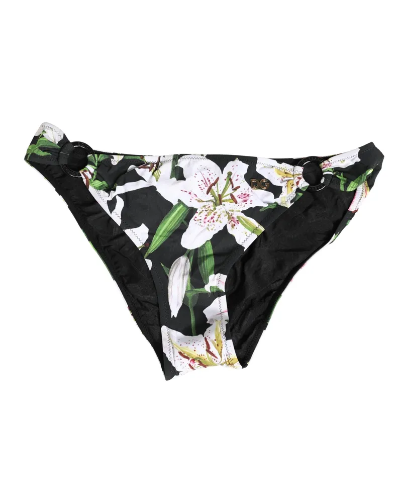 Dolce & Gabbana Women Black Lily Print Nylon Bottom Beachwear Swimwear Elastane Clothing Black