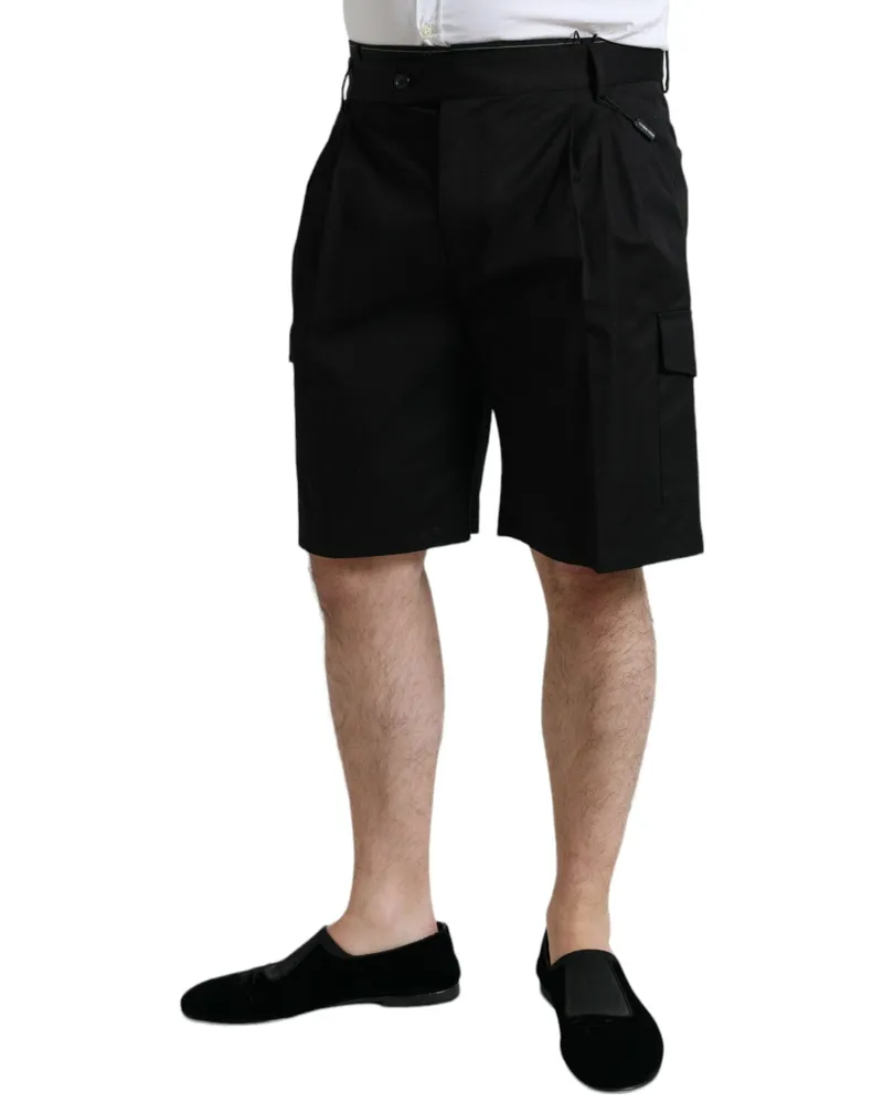 Dolce & Gabbana Men's Black Cotton Stretch Cargo Bermuda Shorts Virgin Wool Elastane Black