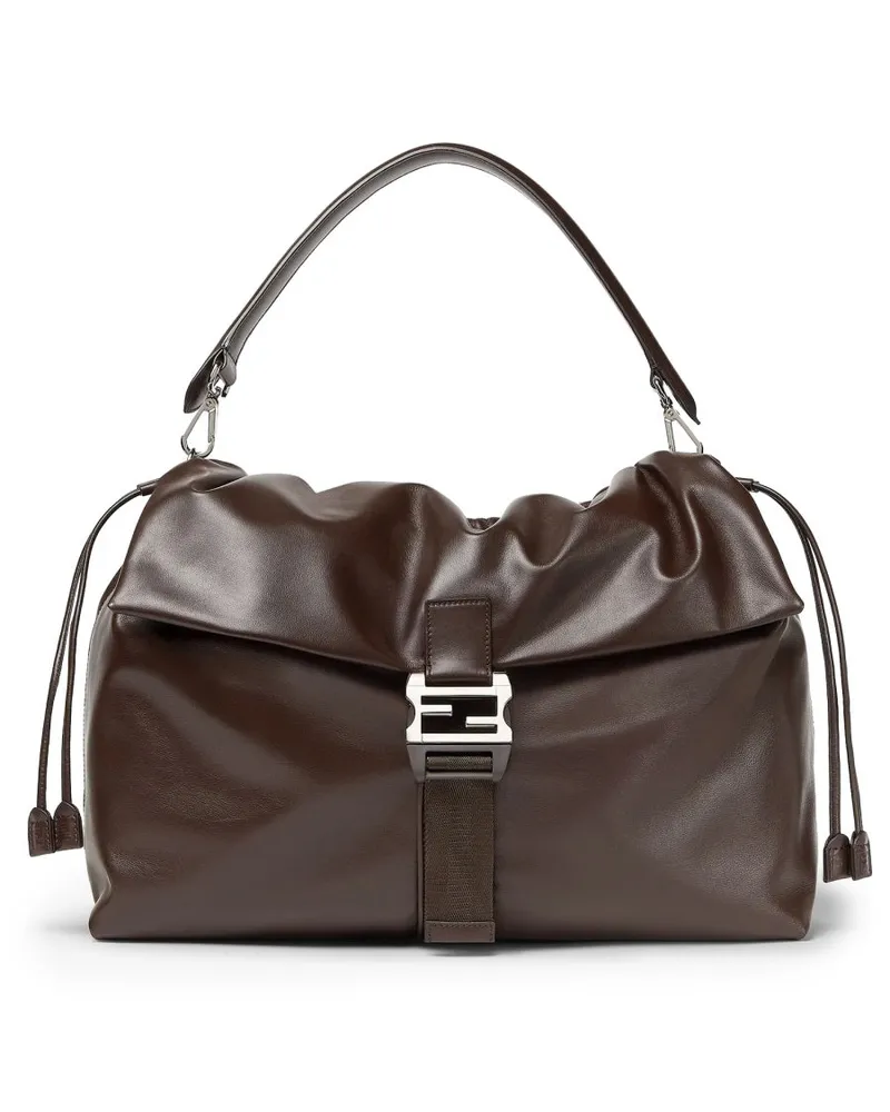 Fendi Flux Messenger Leather Shoulder Bag — Brown Brown