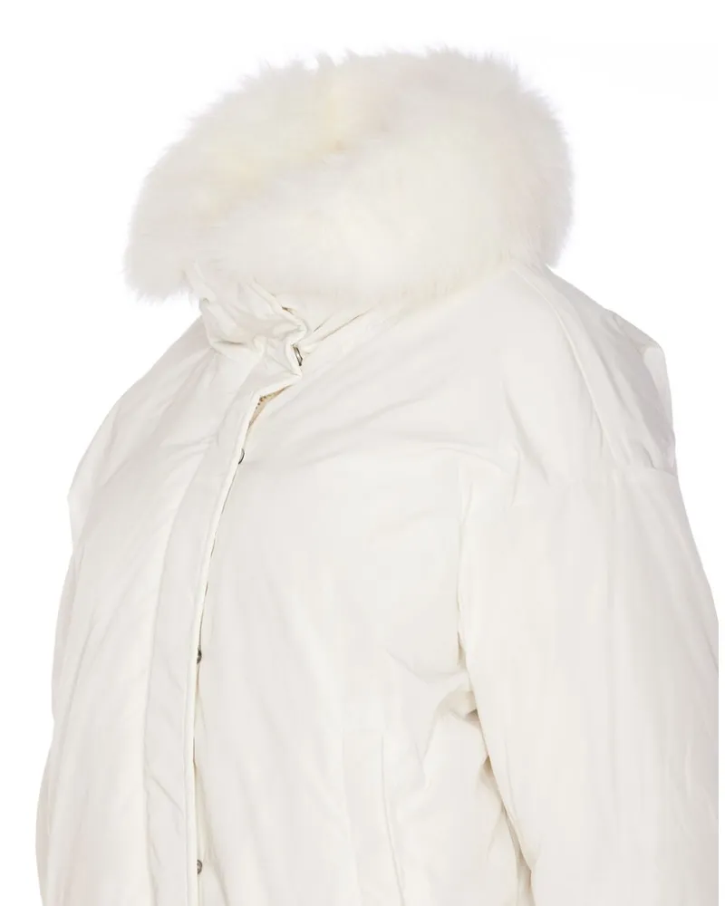 Yves Salomon Women's Fur-Trim Puffer Jacket With Gloves Aw24 W White