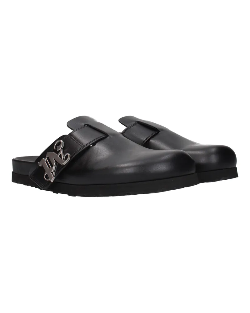 Palm Angels Men's Black Leather Slippers Black
