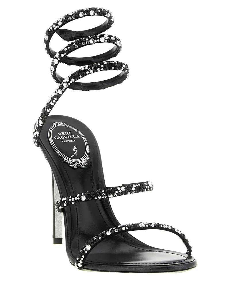 René Caovilla Women's Bicolor Viscose Stiletto Heel Sandals Black