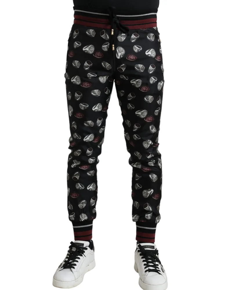 Dolce & Gabbana Men's Black Ring Silk Jogging Trousers Pants Black