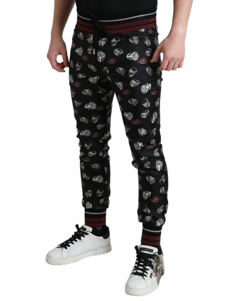 Dolce & Gabbana Men's Ring-Print Silk Jogging Trousers Black Black