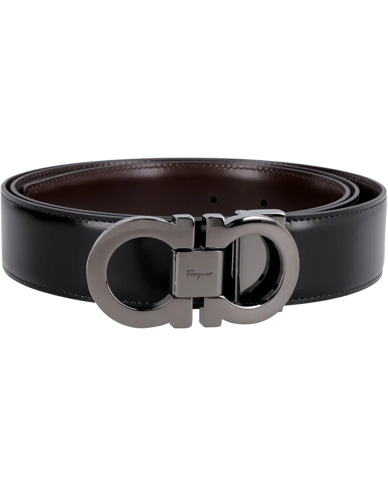 Ferragamo Men's Gancini Reversible Leather Belt Black Calf Black