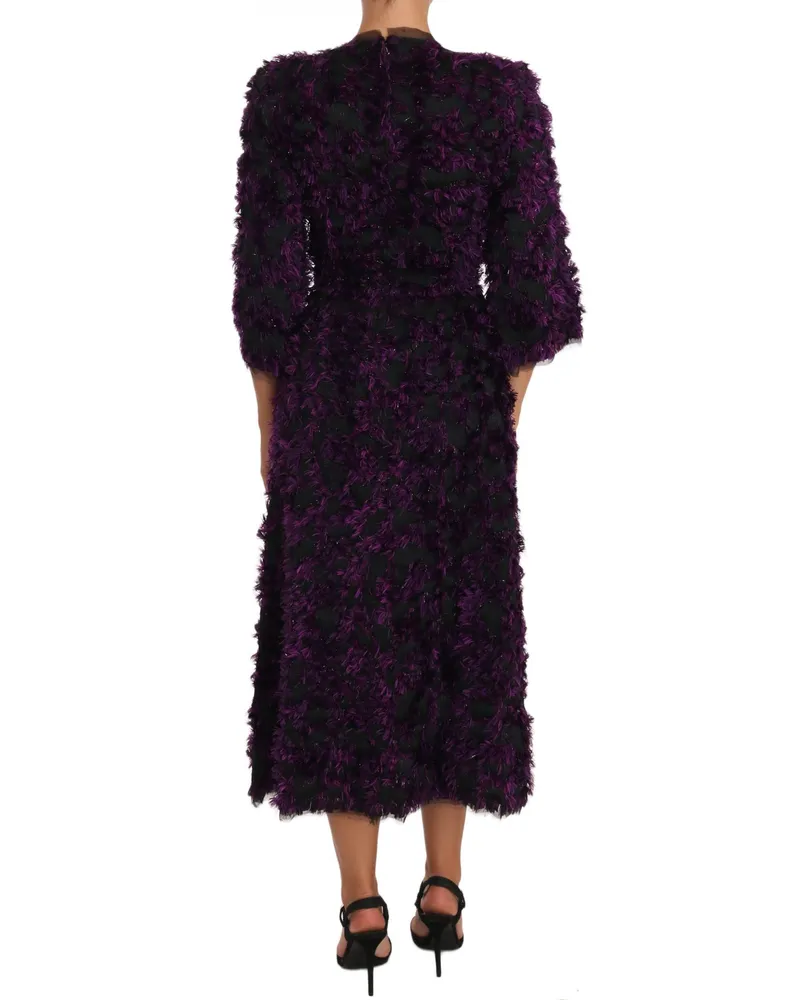 Dolce & Gabbana Women Purple Fringe Midi Sheath Dress Polyester Purple