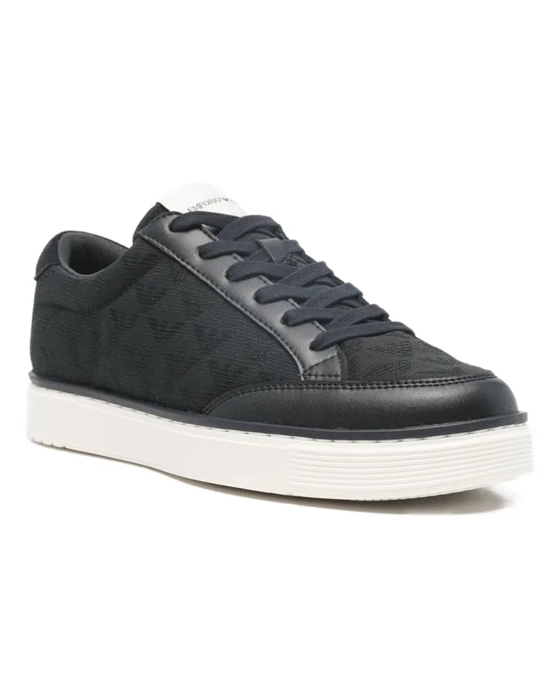 Emporio Armani Jacquard Eagle-Embroidered Canvas Sneaker — Black Black