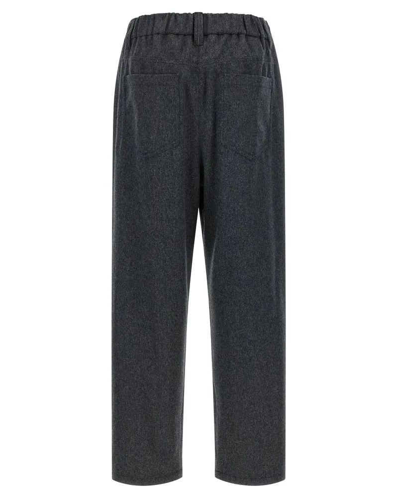 Brunello Cucinelli Mélange Wool Trousers — Charcoal Charcoal