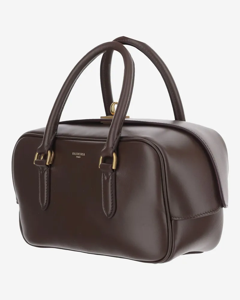 Balenciaga Le 7 Lambskin Leather Bowling Bag — Brown Brown