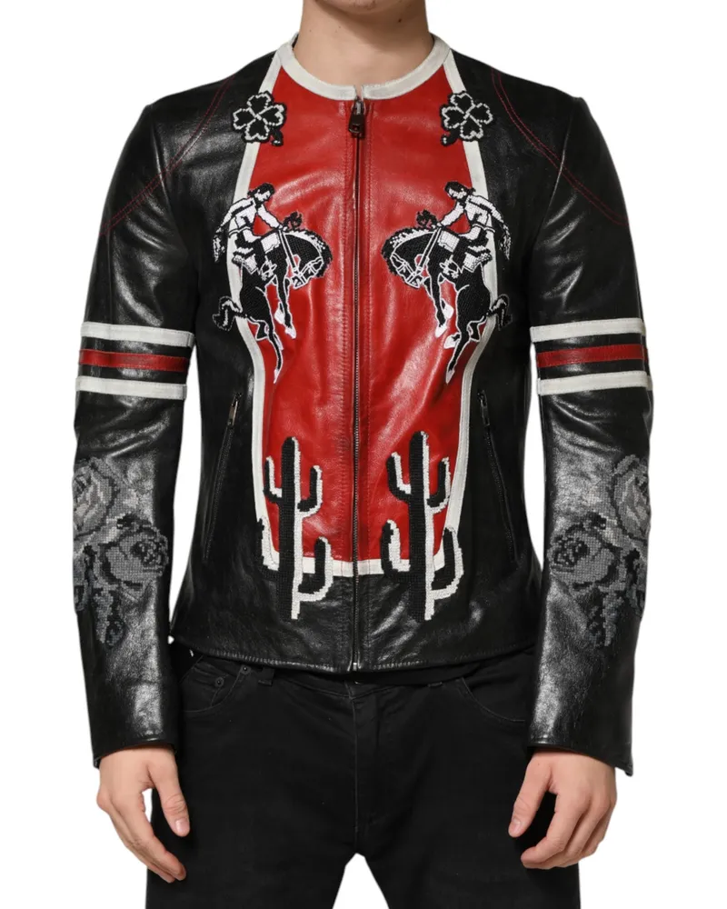 Dolce & Gabbana Multicolor Guns N Roses Full Zip Men Biker Jacket Leather Clothing Multicolor