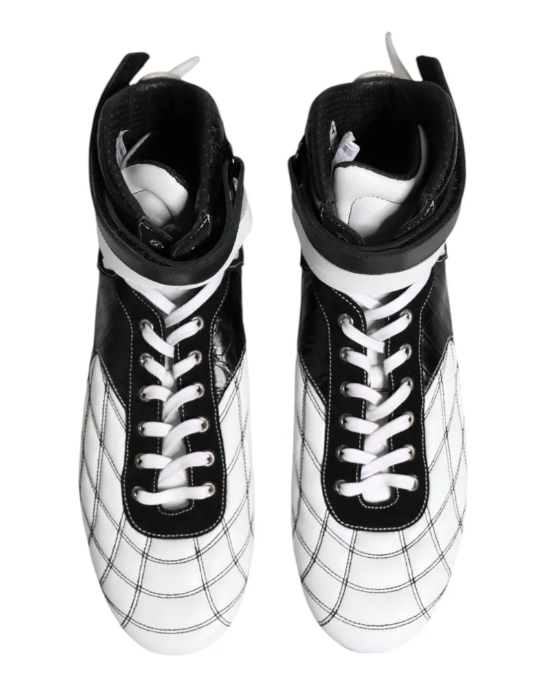 Dolce & Gabbana Men's Black White Leather High Top Sneakers Shoes Black-White Black/white Black