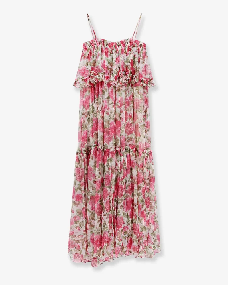 Chloé Women's Long Silk Dress With Floral Print Pink Pink