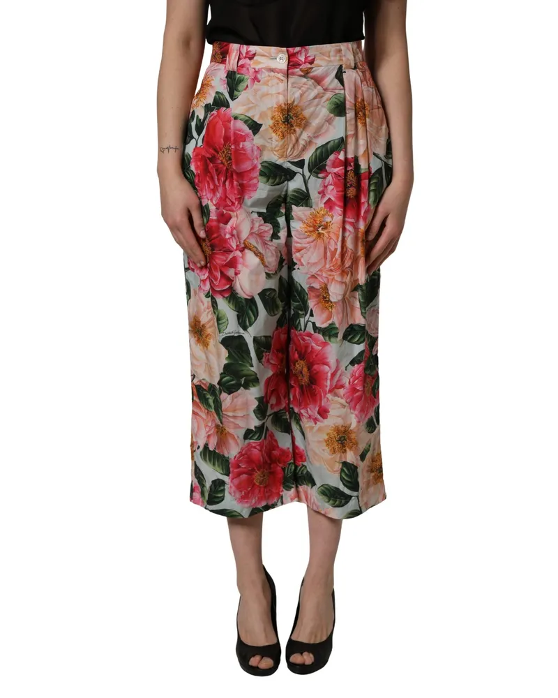Dolce & Gabbana Women's Multicolor Floral High Waist Cropped Pants Cotton Multicolor