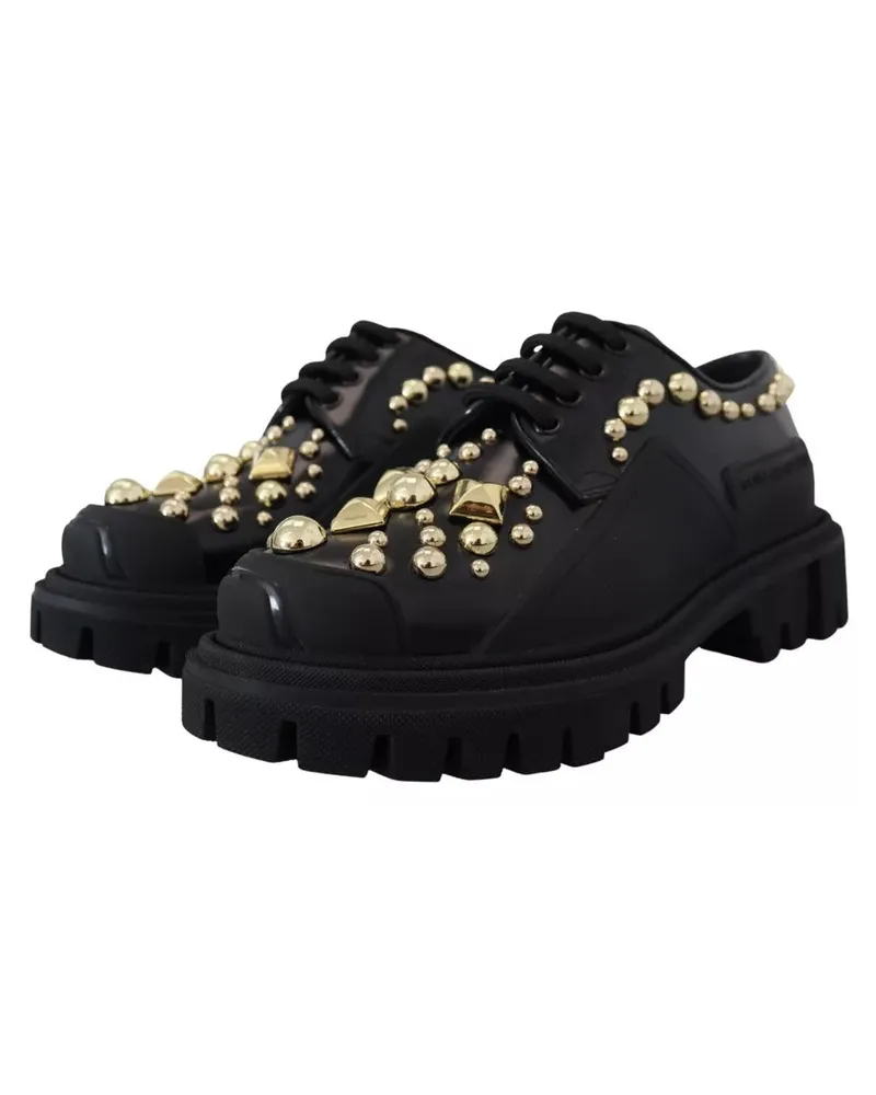Dolce & Gabbana Women's Black Leather Trekking Derby Embellished Shoes Black