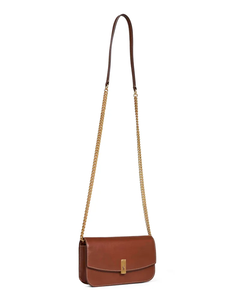 Ralph Lauren Chain Crossbody Leather Wallet — Brown Brown