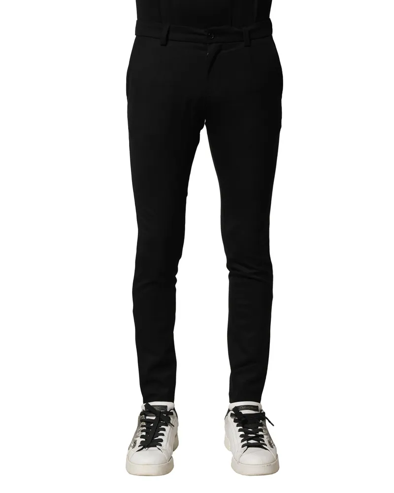 Dolce & Gabbana Black Wool Men Skinny Mid Waist Pants Vigin Cotton Elastane Black