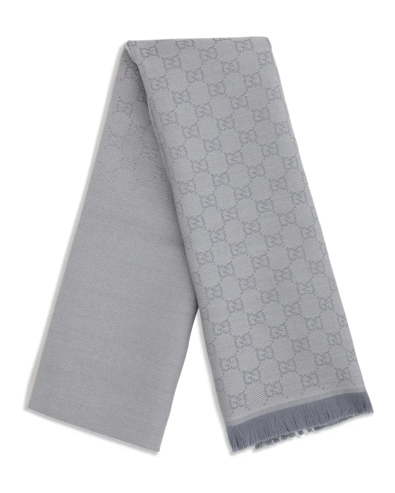 Gucci Women's Gg Supreme Embroidered Wool Scarf Shell-Sky Blue Ovis Aries Shell/sky Scarfs Gray