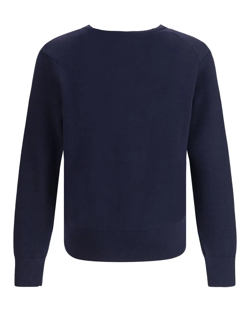 AMI Paris Men's Ami De Coeur Cardigan Marine-Rouge Wool Ovis Aries Marine/rouge Sweater Navy