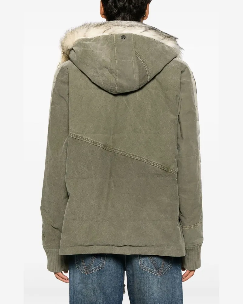 Greg Lauren Faux-Fur Trim Padded Down Jacket — sage green Sage
