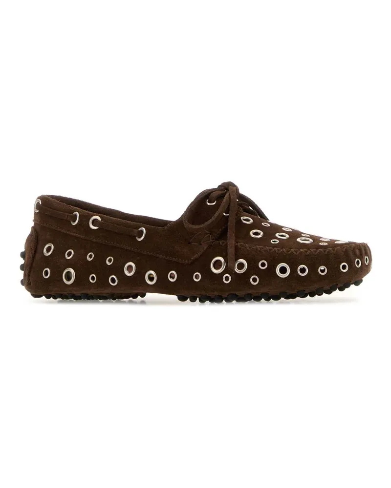 GIMAGUAS Women's Brown Suede Car Loafers Mocassini Brown