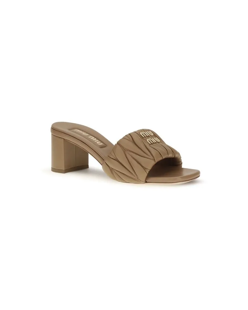 Miu Miu Women's Beige Lamb Ovis Aries Platform Sandals Beige