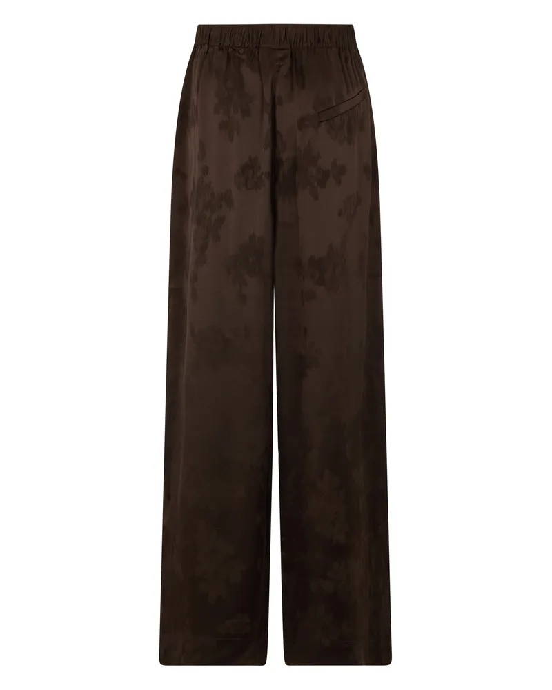 Ganni Women's Trousers, Satin Straight, Elastic Waistband Demitasse Acetate Straight Trousers Brown