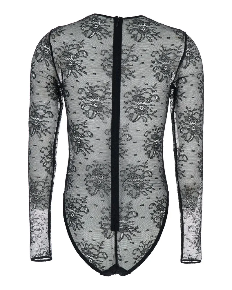 Dolce & Gabbana Women's Black Bodysuit With Floral Embroidery Elastane Tops Top Black