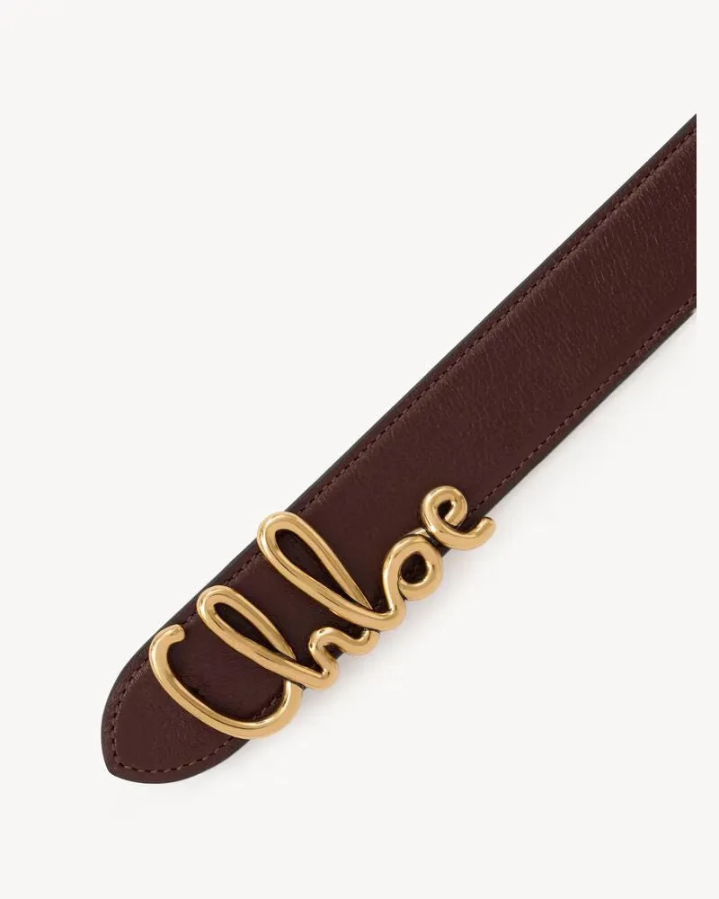 Chloé Script Logo Buckle Belt — Brown Brown