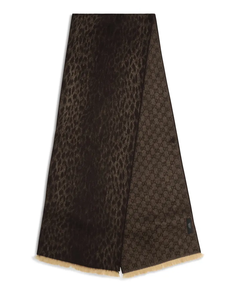 Gucci Reversible Leopard-Print Monogram Scarf — Brown Brown