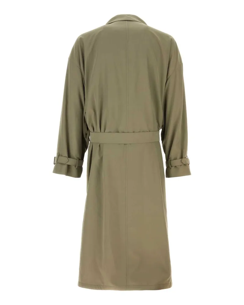 Giorgio Armani Double-Breasted Satin Trench Coat — Green Green
