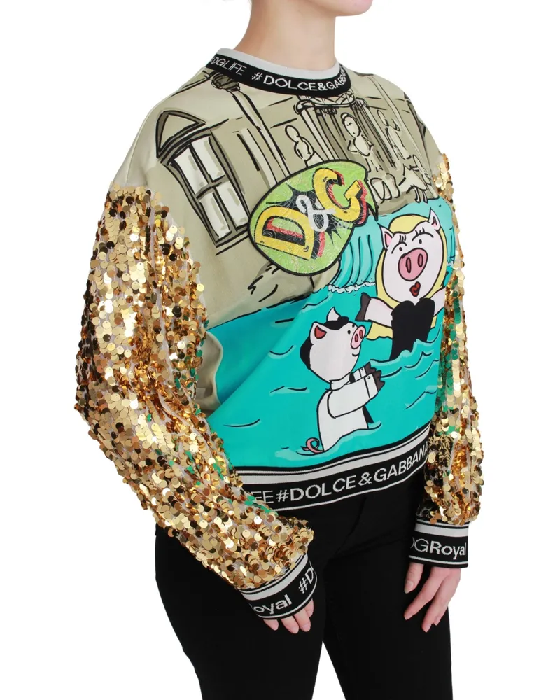 Dolce & Gabbana Women's Year Of The Pig Sequined Top Sweater Cotton Multicolor