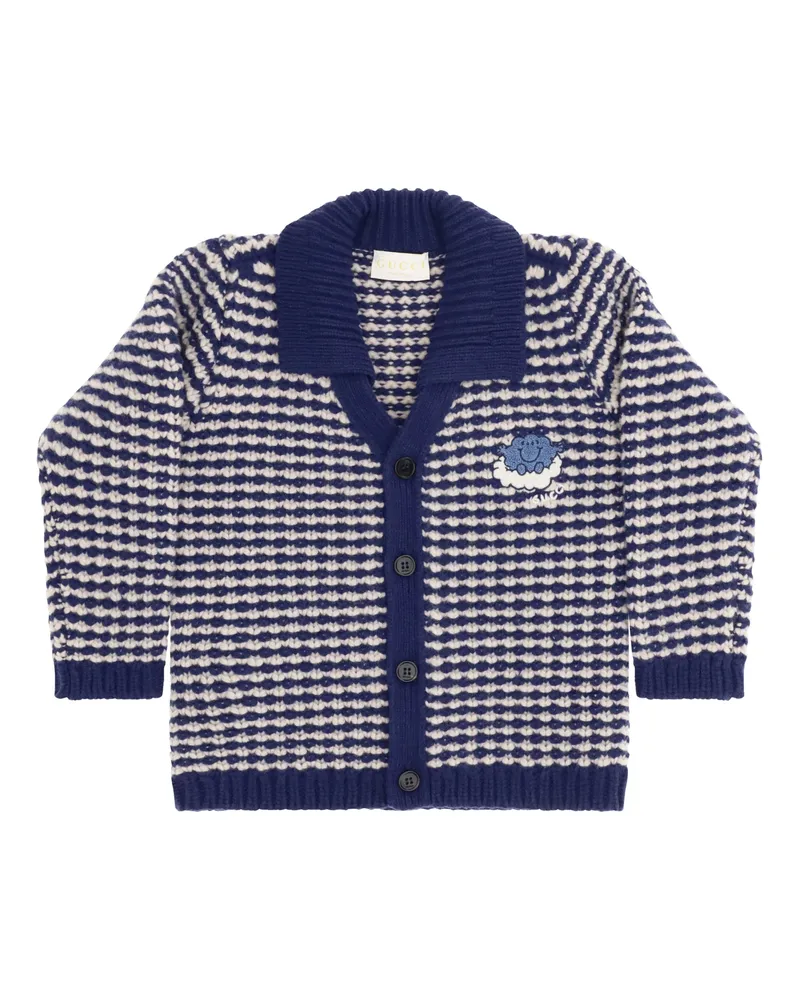 Gucci Boys' Wool Cardigan Mr. Happy Ocean Night-Ivory Night/ivory Sweater Navy